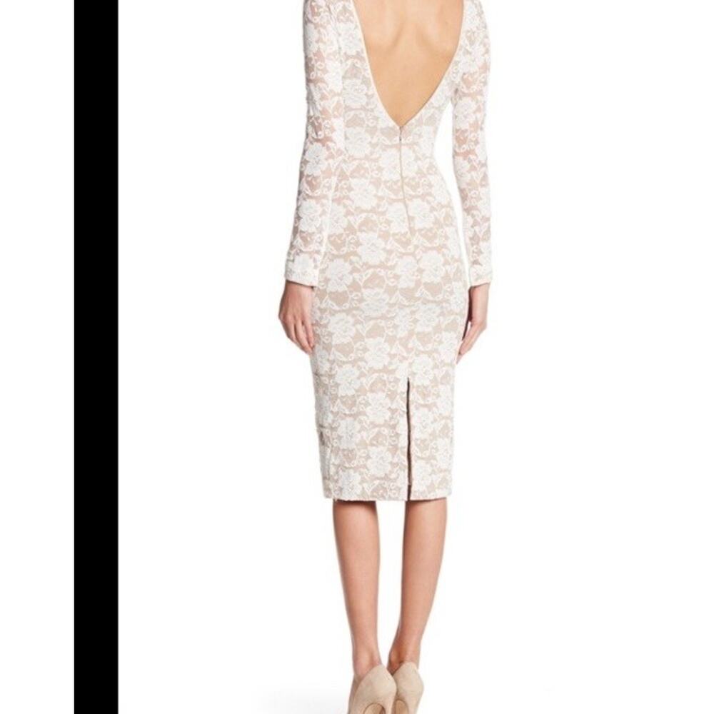 Dress The Population Erica Black Lace L/S Sheath Dress Women M L Plunge Bodycon - Picture 10 of 10